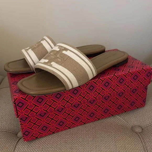 TORY BURCH Double T Jacquard Slide - Picture 3 of 7